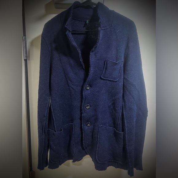 Benetton Blue Men's Pocket Button Cashmere Cardigan